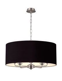 DK0676  Banyan 60cm 5 Light Pendant Satin Nickel, Midnight Black/Green Olive